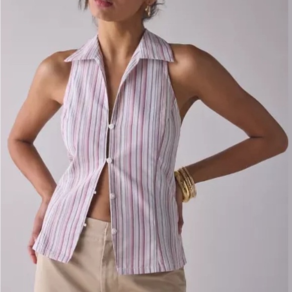 UO NWT Button Down Top Pink Multi - Picture 1 of 6